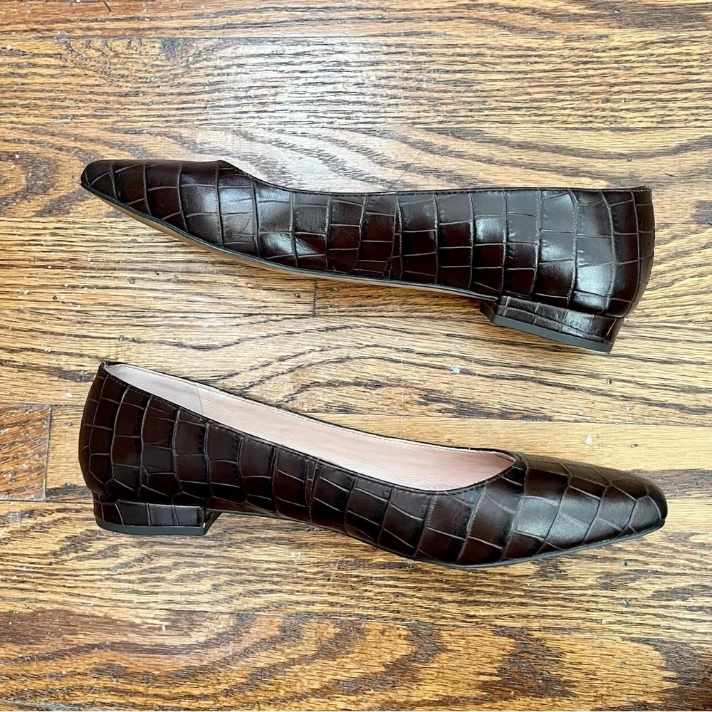 J crew leather croc embossed Carolyn skimmer flats